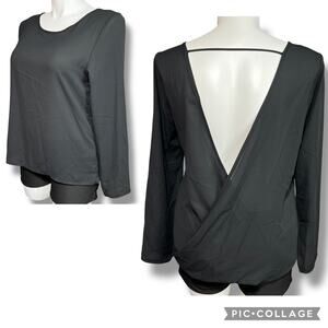 Y2K Paper Crane Womens Blouse Top Shirt Open Back Long Sleeve Chiffon Black XL